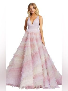 NWT Mac Duggal Tiered Ruffle Tulle Ball Gown In Orchid